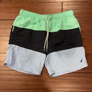 Nautica Men’s Medium Swim Trunks Green and Blue